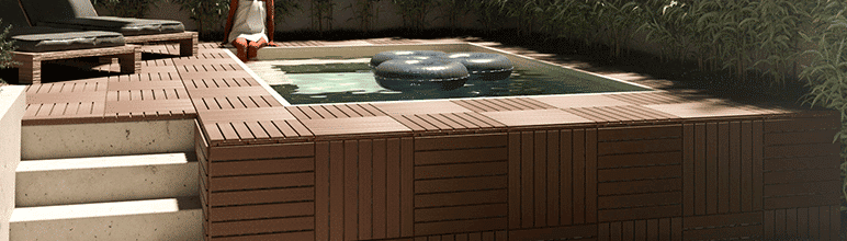 Deck modular como piso para casa com piscina.